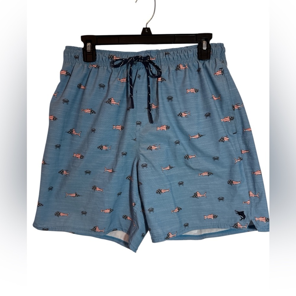 Salt Life Swim Trunks Men’s Lg Blue Surfing Short Drawstring Red White Blue